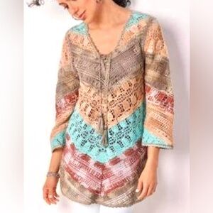 Soft Surroundings Boho Earthy Open Knit Tunic Top Size XL